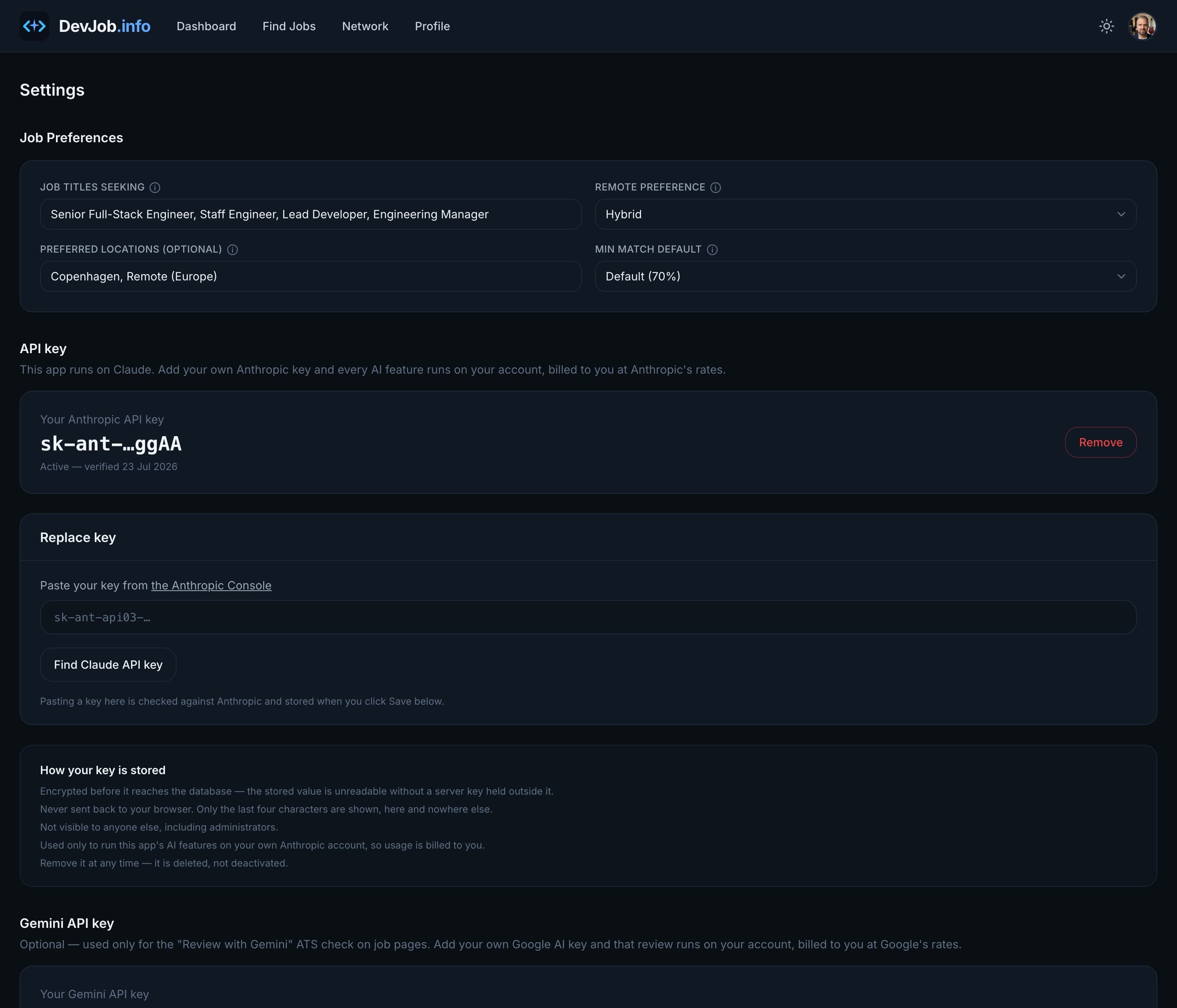 Connecting an AI provider account in settings