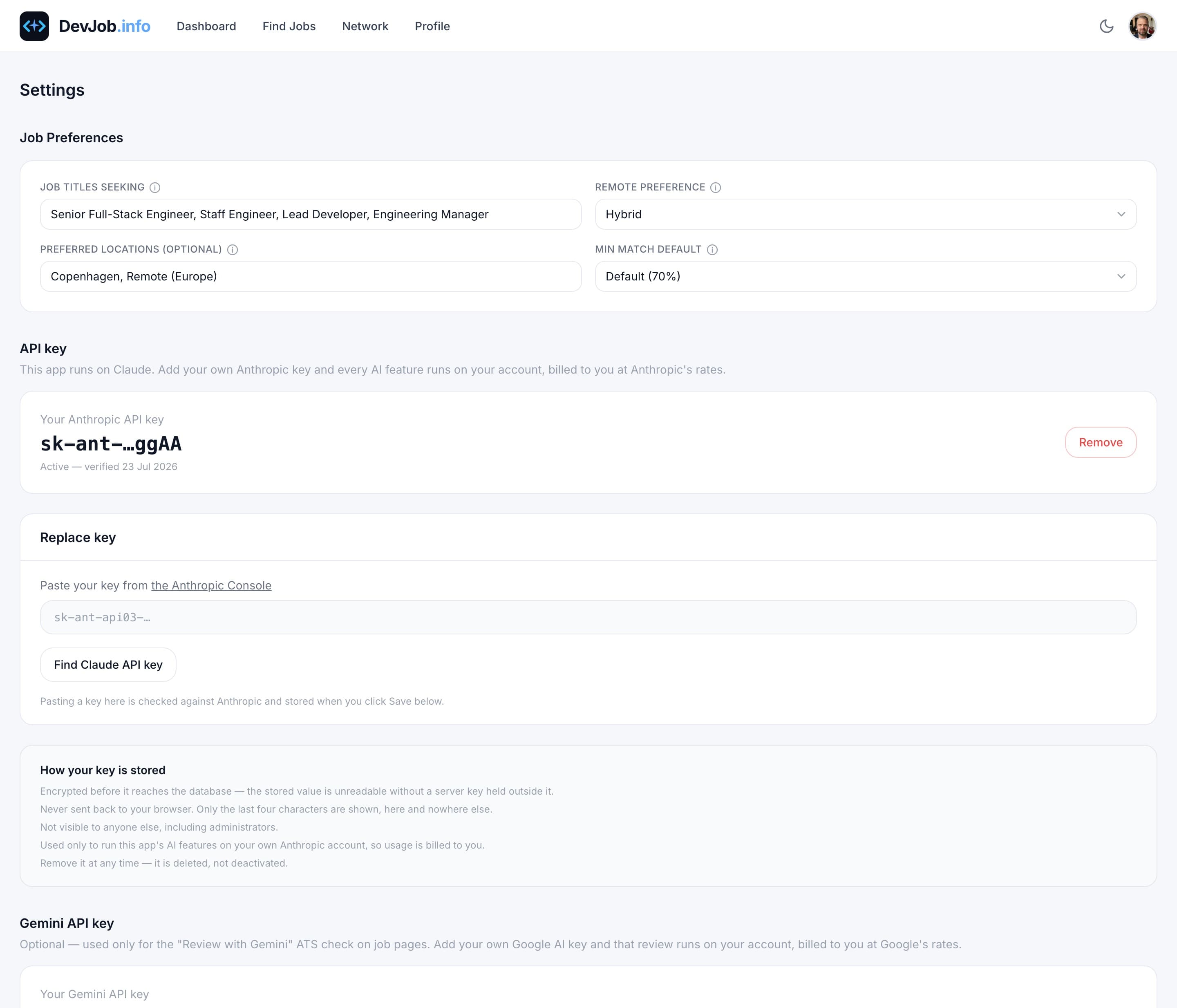 Connecting an AI provider account in settings